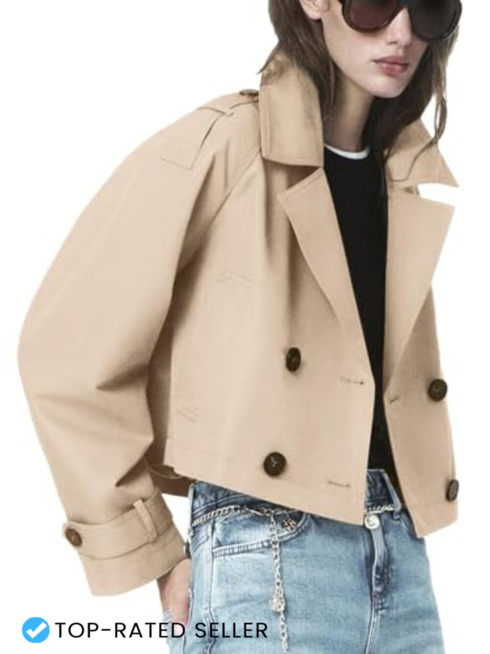 Women's Oversized Double Breasted Trench Coat Long Sleeve Button Front